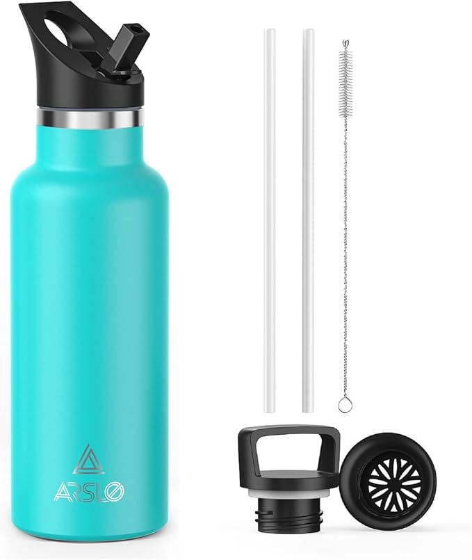 Stainless Steel Double Wall Water Bottles 17oz, Vacuum Insulated Bottle With Straw Lid, Insulated Water Bottle Keeps Water Cold for 24 Hours, Hot for 12 Hours, Hiking, Sports