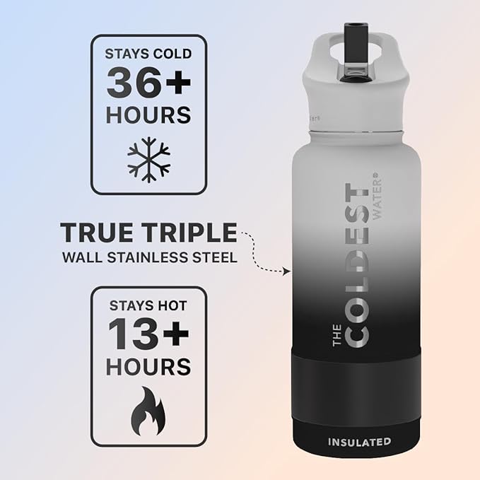 Coldest Sports Water Bottle with Straw Lid Vacuum Insulated Stainless Steel Metal Thermos Bottles Reusable Leak Proof Flask for Sports Gym (32 oz, Hyperspace White)