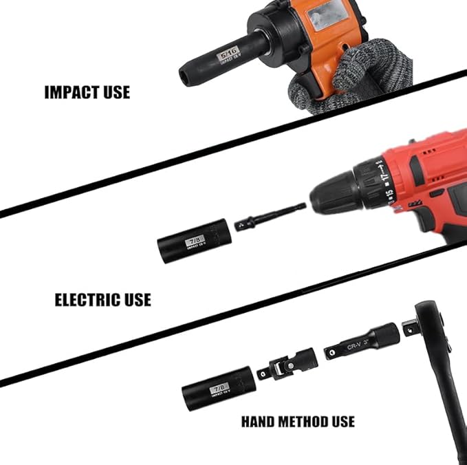 SEKETMAN 30pcs 3/8 Inch Impact socket set,Deep socket set,Metric/SAE,(5/16"-7/8",8mm-22mm),CR-V Steel,Includes Extension Bar,Universal Joint and Ratchet Handle.