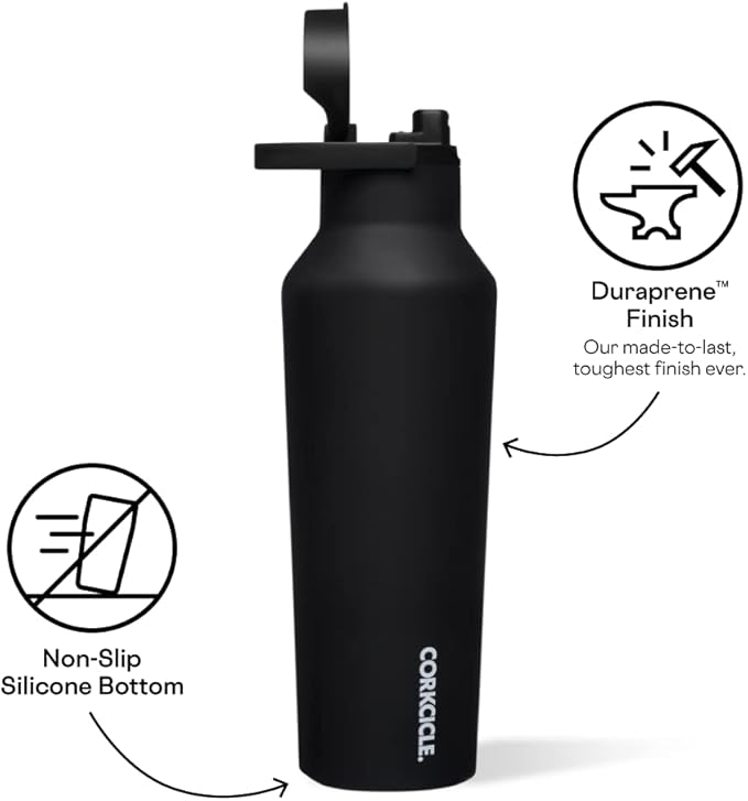 Corkcicle Sport Canteen Insulated Tumbler, Matte Black, 20 oz – Reusable Water Bottle Keeps Beverages Cold for 25 Hours & Hot 12 Hours – Cupholder Friendly Tumbler with Screw-On Cap