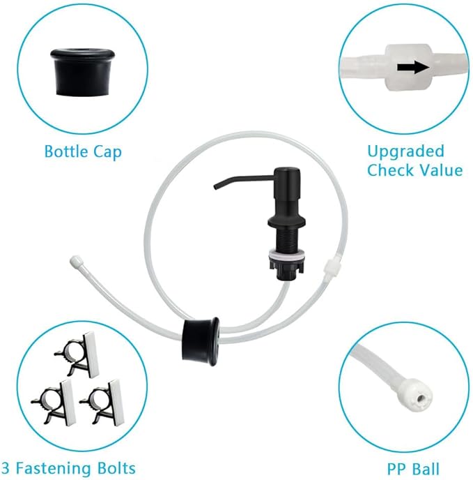 Soap Dispenser for Kitchen Sink, Countertop Soap Dispenser Pump, 47" Silicone Extension Tube Connect to The Soap Bottle Directly, Say Goodbye to Frequent Refills (Black)