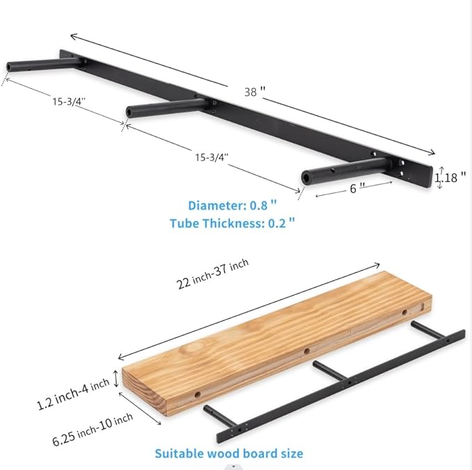 Heavy-Duty Floating Shelf Bracket, Hidden Shelf Bracket for Fireplace Mantel and Shelves, if Installed on Studs, max-Load of 210 pounds, 38 inches, (with Premium Build kit)