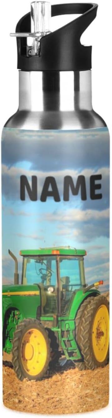 Tractor Stainless Steel Water Bottle with Straw Lid - 20 Oz Sports Insulated Water Bottle Thermos for Sport Gym Outdoor Travel School