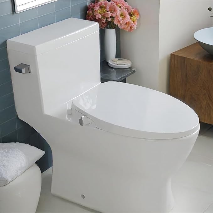 Non-Electric Bidet Toilet Seat - Fits Existing Elongated Toilets, White, Dual Nozzle System, Slow-Close, Self-Cleaning Nozzles, Easy Installation