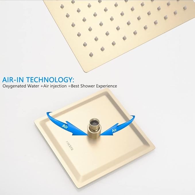 Shower System ‎Brushed Gold Bathroom 10 Inch Rain Shower Head Ceiling Mount with Handheld Luxury High Pressure Shower Combo Set Shower Faucet Rough-in Valve Body and Trim Included