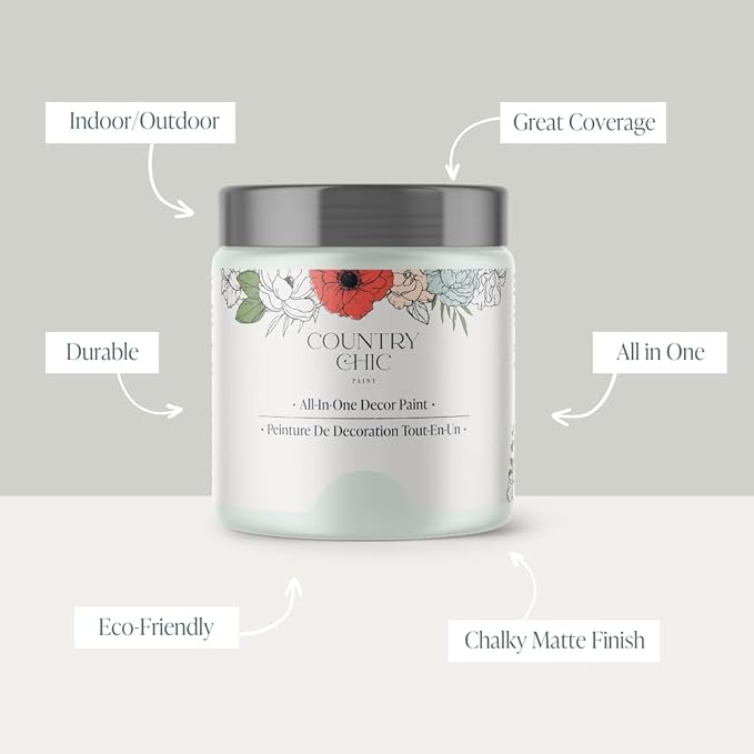 Country Chic All-in-One Chalk Paint for Furniture, Cabinets, Home Decor, Eco-Friendly, Matte Finish, Built-In Primer & Top Coat for Wood, Metal - String of Pearls (Light Green) - 8 oz (237 ml)