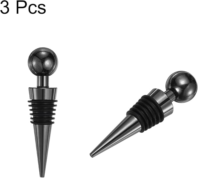 uxcell 3 Pcs Wine Bottle Corks, Vacuum Wine Bottle Stopper, Wine Stopper with Rubber Reusable Wine Corks, Suitable for Standard Bottle, Black