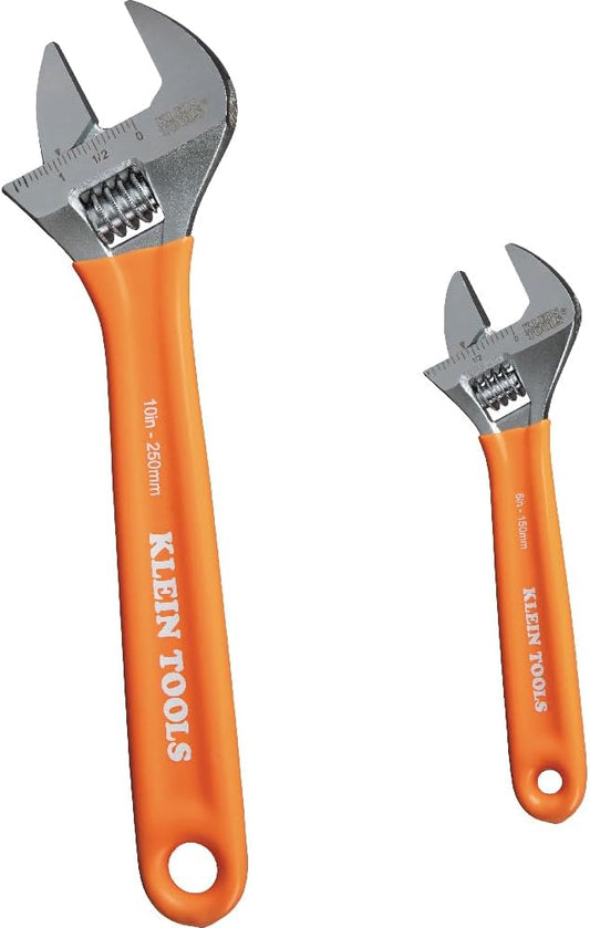 Klein Tools D5072 Adjustable Wrench Set, Extra Capacity, 6-Inch and 10-Inch, Forged Alloy Steel Wrenches, Metric and SAE, 2-Piece