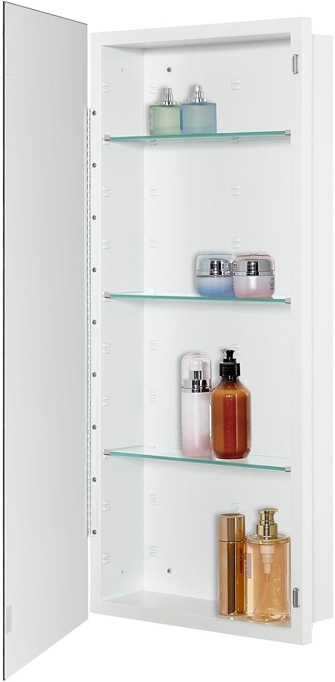 Bathroom Medicine Cabinet with Beveled Edge Mirrored Door 16 x 36 inch, Recessed or Surface Mount, with Adjustable Glass Shelves