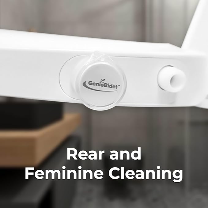 GenieBidet Slow-Close ELONGATED LEFT HAND Bidet. Dual Nozzles Self Cleaning. Adj. Water Pressure. No Wiring. If you can install a toilet seat you can install this. T adapter & Bottle Bidet included.