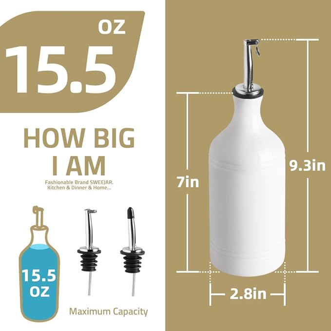 Sweejar Ceramic Olive Oil Dispenser Bottle, Opaque Oil Cruet Protects Oil to Reduce Oxidation, Suitable for Oil, Vinegar, Coffee Syrups & Other Liquids, Pack of 1, 15.5 Fl Oz (Gradient Green)