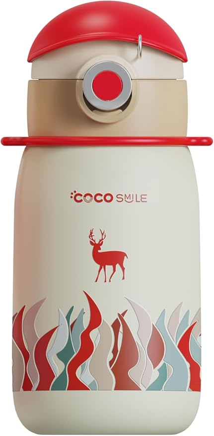 Deer Thermal Vacuum Insulated Water Bottle with Straw & lid - Durable & Premium Design - Easy Open Button, Food Grade Stainless Steel - Dishwasher Safe kids cup (17 Oz)