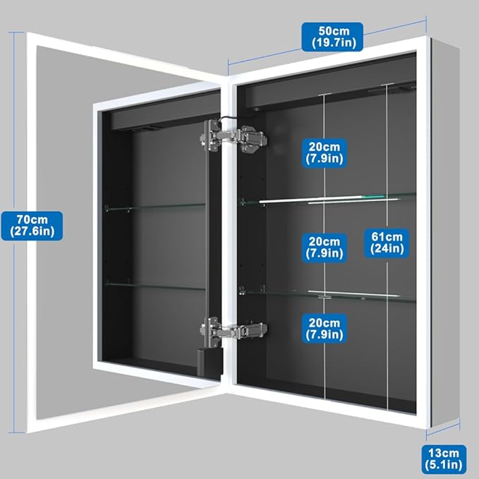 KWW LED Lighted Bathroom Medicine Cabinet with Sockets & USBs, Dimmable, 3 Color Light Makeup Mirror, Easy to Install, Wall Mounted Cabinet (20 * 28)