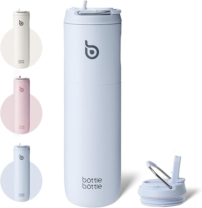 BOTTLE BOTTLE Insulated Water Bottle 24oz with Straw Lid and Handle for Sports Travel Gym Stainless Steel Water Bottles Double-Wall Vacuum Metal Thermos Bottles Leak Proof BPA-Free