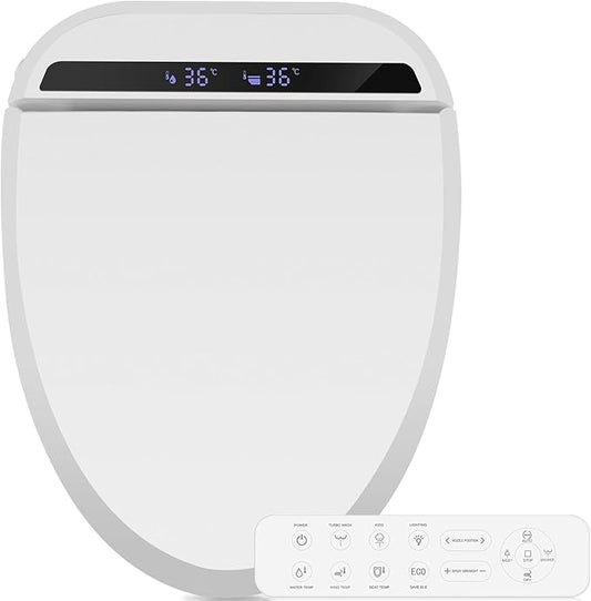 YOURLITE Bidet Toilet Seat, Elongated Toilet Seat Warm Water, Heated Seat Bidet with Remote Control,Self-cleaning Nozzle Temperature Adjustable LED Light, Need Electricity, White