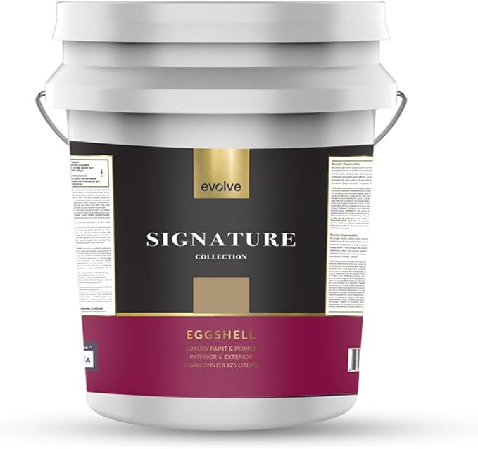 EVOLVE Signature Paint & Primer: Luxury Paint & Primer for Indoor & Outdoor Surfaces, Minimal Odor, Eggshell Sheen (Jute Beige, 5 Gallon)