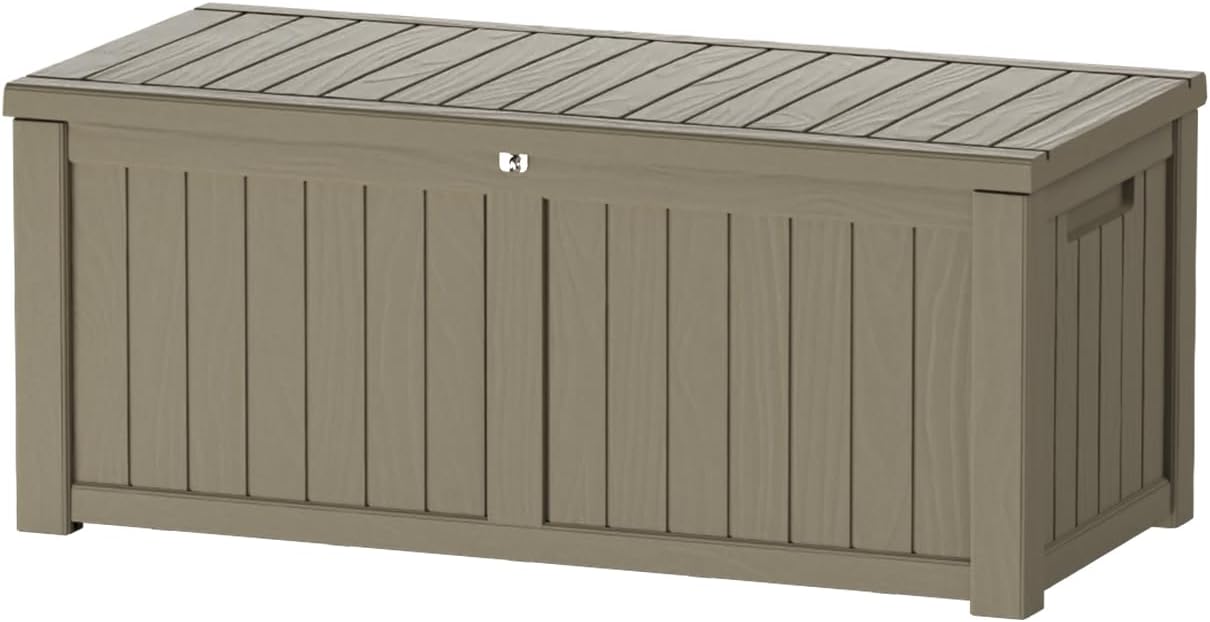 150 Gallon Outdoor Storage Box Waterproof Lockable Resin Deck Box Large, Patio Storage Bin for Pool Accessories Cushion Furniture, Garden Tools, UV-Resistant Outside Delivery Grey