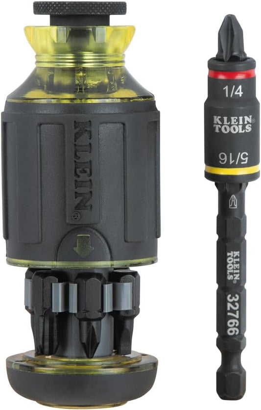 Klein Tools 32308F Impact Driver Set, 10-in-1 Stubby Driver Set, Hex Flip Socket, 7 Bits, 1/4-Inch Deep Bit Holding Feature, 10-Piece