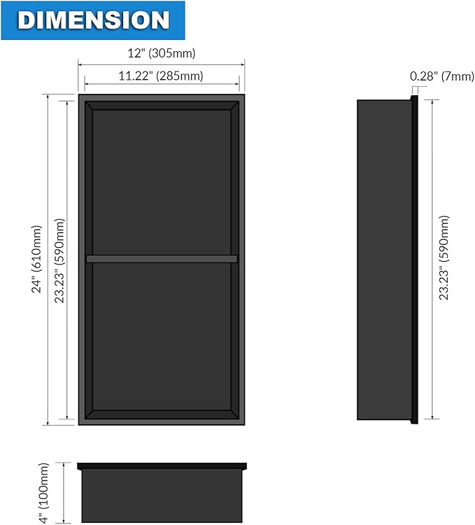 Shower Niche 24" X 12" Black, Stainless Steel Wall Niche Double Shelves Recessed Shower Shelf for Bathroom Storage, No Tile Needed Over Mount Installation
