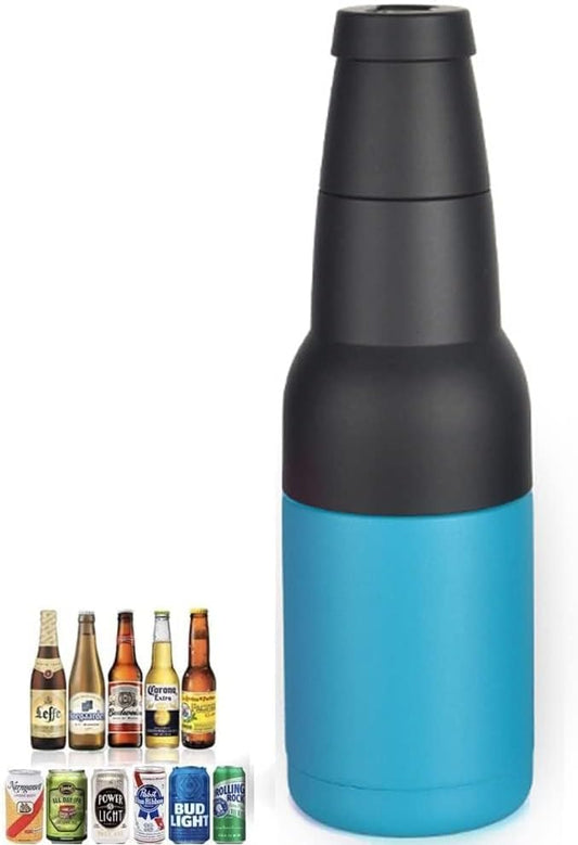 3 in 1 Beer Bottle and Can Cooler, Vacuum Insulated Double Walled Stainless Steel Cooler with Beer Opener, 12 oz Slim Can Insulator Holder (Light green)