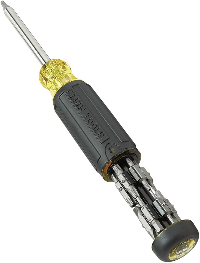 Klein Tools 32307 Multi-bit Tamperproof Screwdriver, 27-in-1 Tool with Torx, Hex, Torq and Spanner Bits with 1/4-Inch Nut Driver