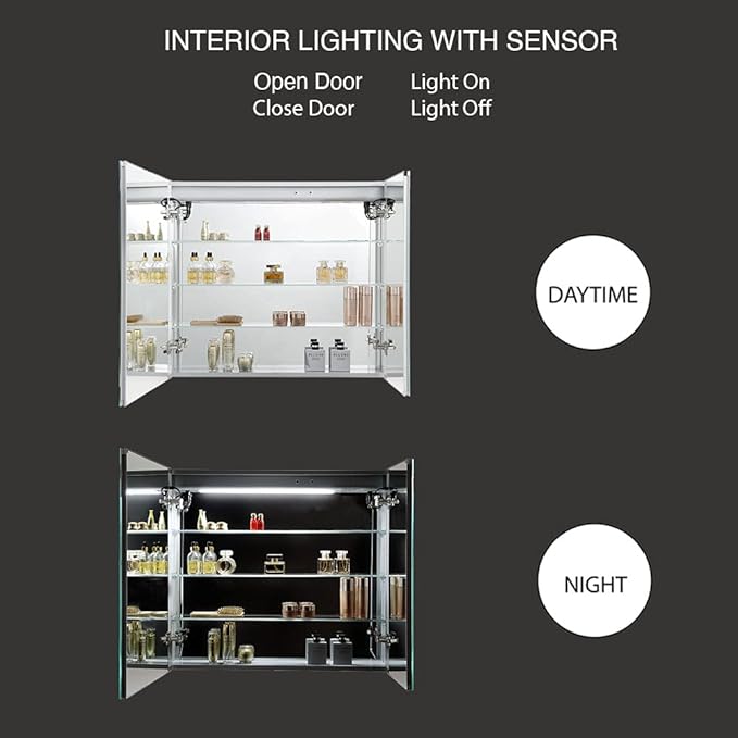 Blossom LED Mirror Medicine Cabinet with Lights, 36x32 Inch | LED Lighted Bathroom Medicine Cabinet | Recessed or Surface with Defogger, 3 Color Dimmer | Makeup Mirror | 36"x32"