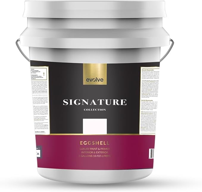 EVOLVE Signature Paint & Primer: Luxury Paint & Primer for Indoor & Outdoor Surfaces, Minimal Odor, Eggshell Sheen (Ivory White, 5 Gallon)