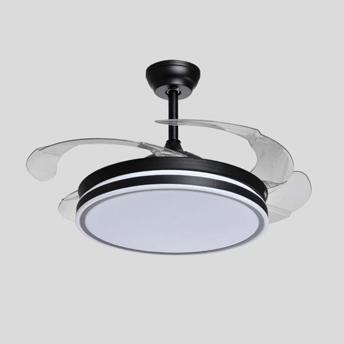 Invisible Ceiling Fans with Light Retractable Blades Modern Ceiling Fan Chandelier Remote Control Fan Lights for Living Room Indoor LED Ceiling Light Fans (42 Inch, Black-01)