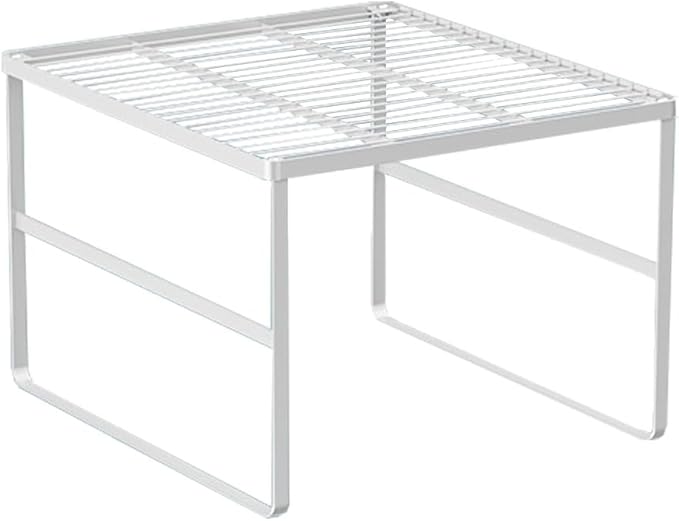 Kitchen Cabinet Storage Shelf Stackable Wire Spice Rack Organizer Heavy Duty Space Saver for Bathroom Bedroom Closet Laundry Room Office Countertop - White, Pack 1