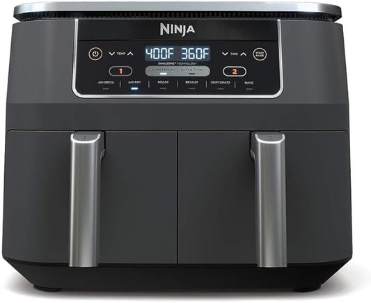 Ninja DZ201 Foodi 8 Quart 6-in-1 DualZone 2-Basket Air Fryer with 2 Independent Frying Baskets, Match Cook & Smart Finish to Roast, Broil, Dehydrate & More for Quick, Easy Meals, Grey
