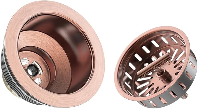 KONE Copper Sink Drain 3.5 Inch Kitchen Sink Drain Assembly Stainless Steel Sink Strainer Sink Stopper Antique Copper Basket Strainer for 3-1/2 Inch Commercial Kitchen Sink