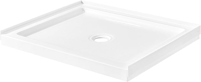 OVE Decors 40 in. W x 32 in. D Shower Base Pan Square, Center Drain, White Acrylic, Reversible Design