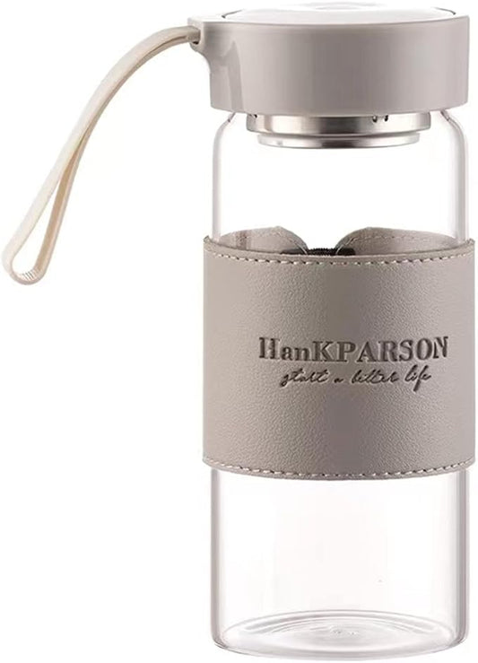 Glass Water Bottles 16 Oz Borosilicate water bottle-with sealing cap and Holsters and filters - BPA free,Men and Women Portable Glass Bottle (Grey)
