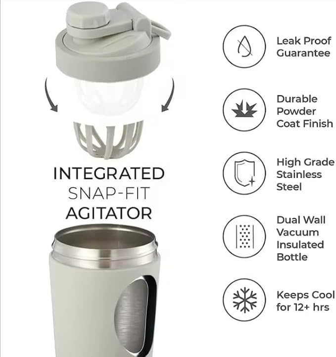 Stainless Steel Shaker Bottle | Perfect for Protein Shakes, Pre-Workout, Smoothies, Coffee, etc. | Odor-Resistant | BPA Free Lid (Matte Black)