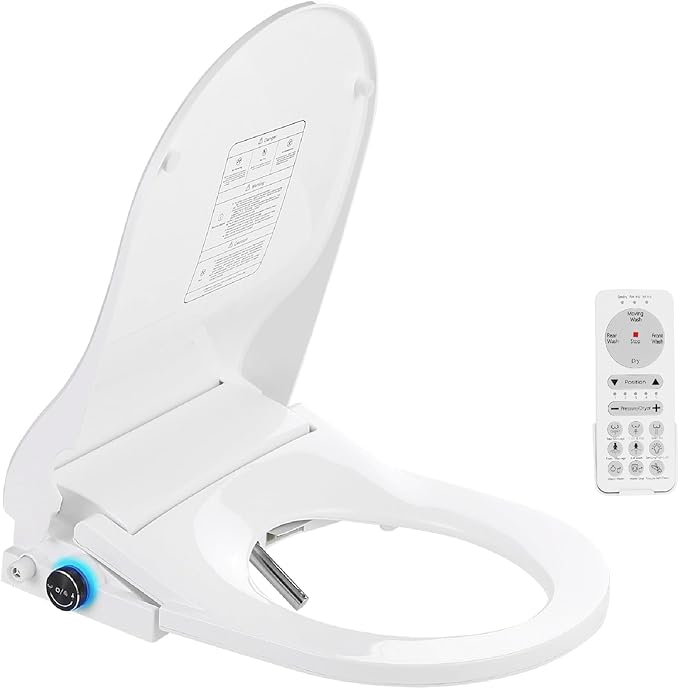 Electric Bidet Toilet Seat Elongated, Heated Toilet Seat with Bidet, Remote Control Wash, Warm Air Dryer, LED Light, Quiet Operation, Stainless Steel Nozzle, Smart Toilets (U Shape)