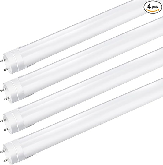 LightingWill LED T8 Light Tube 2FT, Natural White 4000K, Dual-End Powered Ballast Bypass, 1000Lumens 10W (24W Fluorescent Equivalent), Frosted Cover, AC85-265V Lighting Tube Fixtures, 4 Pack