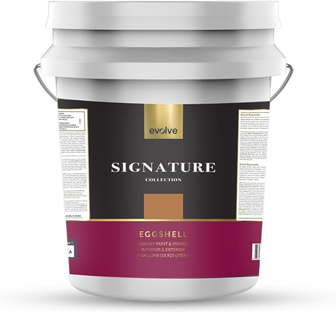EVOLVE Signature Paint & Primer: Luxury Paint & Primer for Indoor & Outdoor Surfaces, Minimal Odor, Eggshell Sheen (Luxury Tan, 5 Gallon)