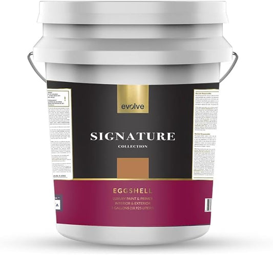 EVOLVE Signature Paint & Primer: Luxury Paint & Primer for Indoor & Outdoor Surfaces, Minimal Odor, Eggshell Sheen (Luxury Tan, 5 Gallon)