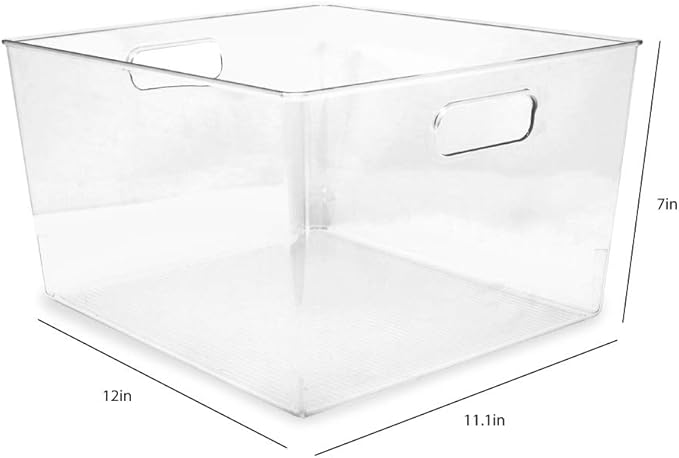 Isaac Jacobs 3-Pack XL Clear Storage Bins with Handles, Plastic Organizer for Office, Home, Kitchen, Pantry, Closet, Kids Room, Cube Shelf, Non-Slip Container Set (3-Pack, Extra-Large)