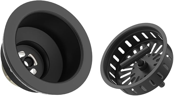 KONE Black Kitchen Sink Drain Matte Black Sink Strainer 3-1/2 Inch Drain Assembly Kit Replacement for Universal 3.5 Inch Kitchen Sink, All Stainless Steel Body with Strainer Basket and Drain Stopper