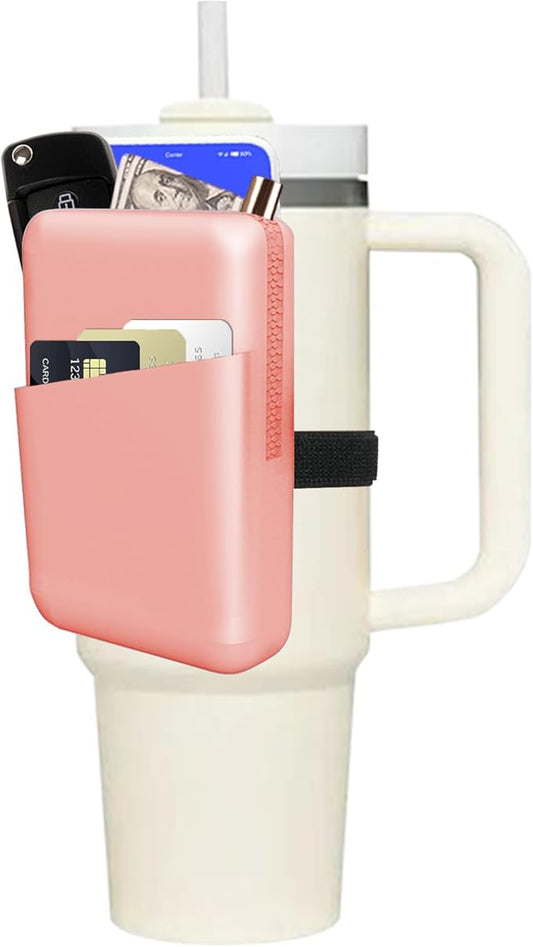 Silicone Water Bottle Pouch for Stanley, Stanley Fanny Pack with Pocket, Stanley Cup Accessories for Stanley Quencher Stanley IceFlow 20 oz 30 oz 40 oz, for Phone, Cards, Keys, Wallet (Orange)