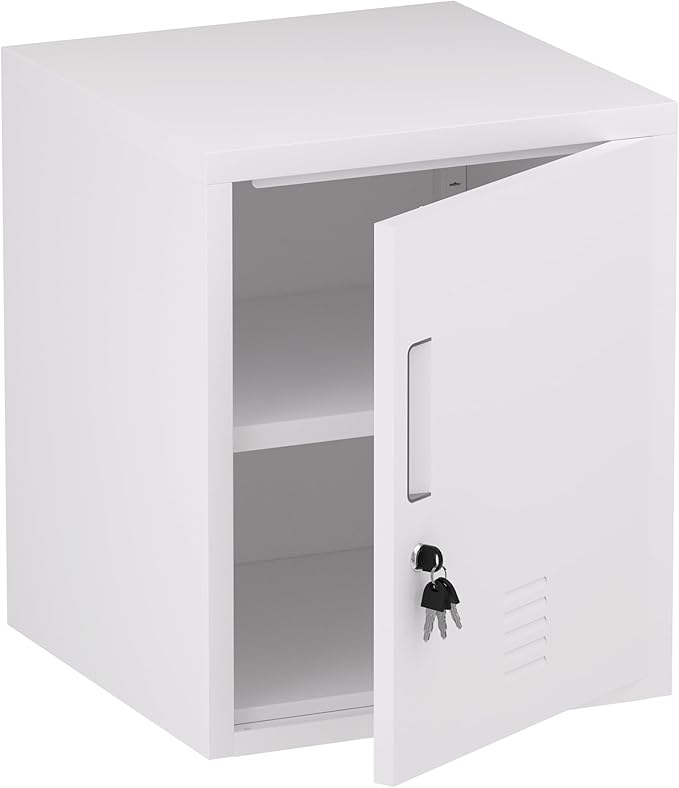 Metal Storage Locker Cabinet with Locking Door and Adjustable Shelf for Home Office Classroom Workshop Organization (White)