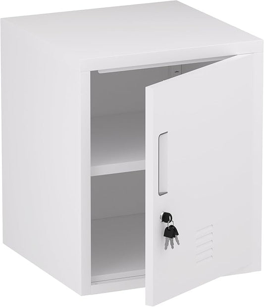 Metal Storage Locker Cabinet with Locking Door and Adjustable Shelf for Home Office Classroom Workshop Organization (White)