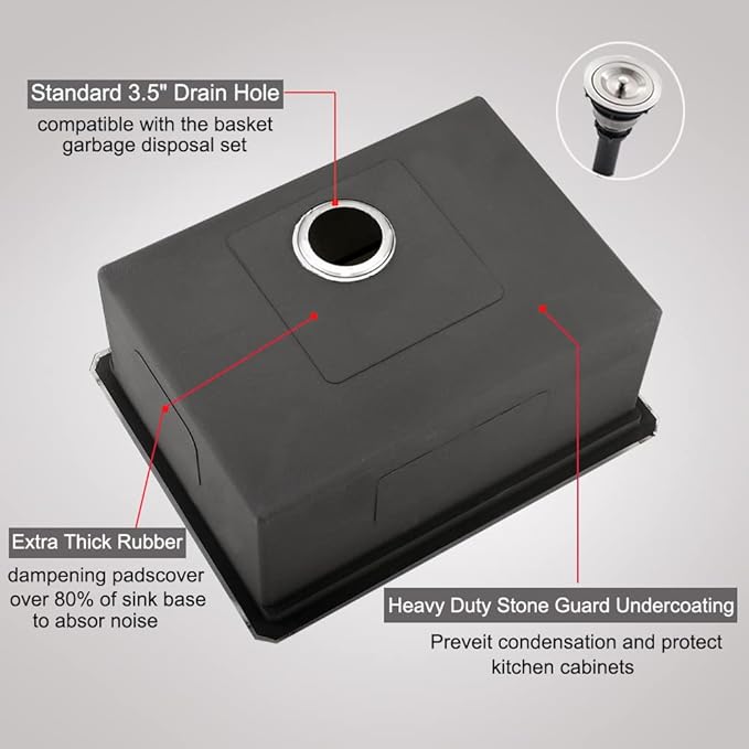 24 Inch Undermount Kitchen Sink, BoomHoze 24 x 19 Inch Sink Kitchen 16 Gauge Stainless Steel Workstation Undermount Single Bowl Outdoor