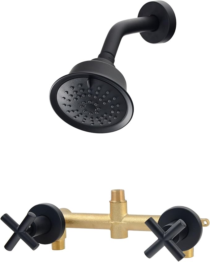 2 Handle Shower Faucet,2 Knobs Tub and Shower Trim Kit with Valve,Two Handles Shower Faucet Set with 3 Modes Rainfall Shower Head,Shower Trim Kit Wall Mounted,Matte Black,1A3MK-W