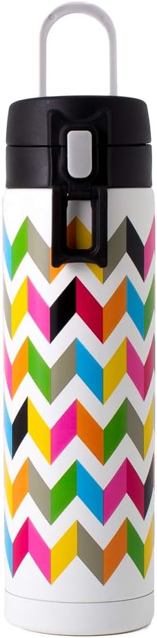 French Bull Double Wall Stainless Steel Vacuum Insulated Bottle, Travel Mug, Tumbler, Thermos, Flask with Easy Open Spill-Proof Lid, 17oz, Ziggy