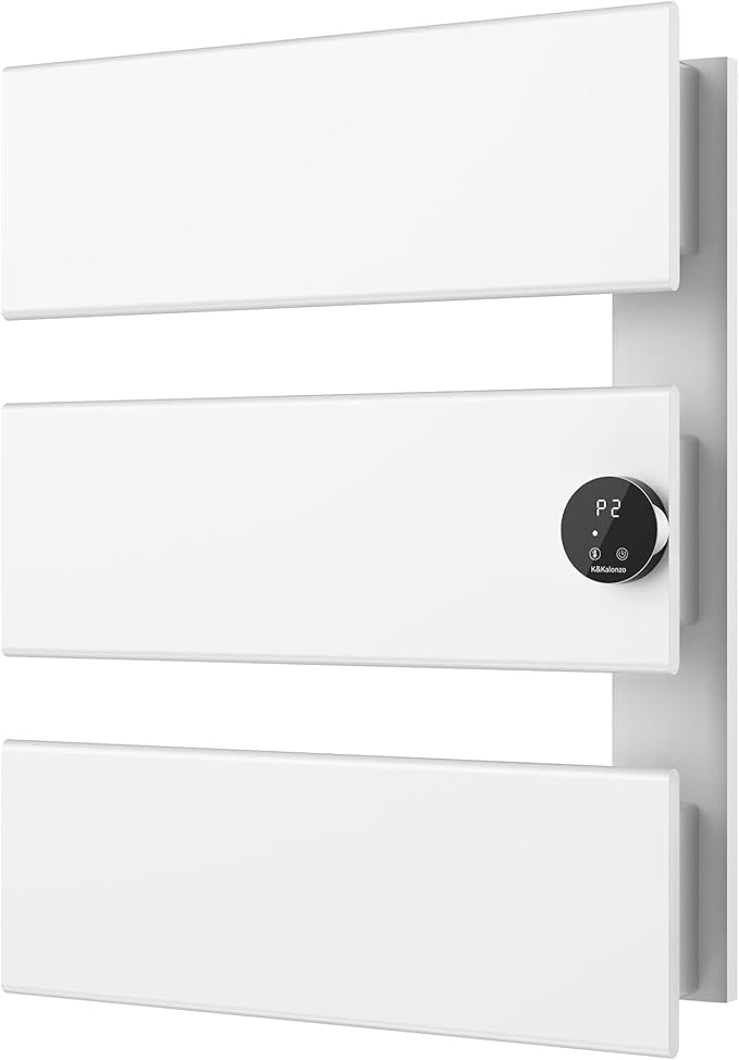 K&KALONZO Electric Towel Warmer, 18.35" W x 22.8" H Wall-Mounted Towel Heater with Built-in Timer, Waterproof Aluminum Towel Warmer for Bathroom, Support Plug-in and Hardwired, White, K3-R-W