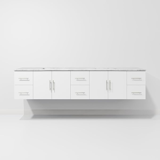 Sonoma 84 in. W x 22 in. D Glossy White Double Bath Vanity and Carrara Marble Top