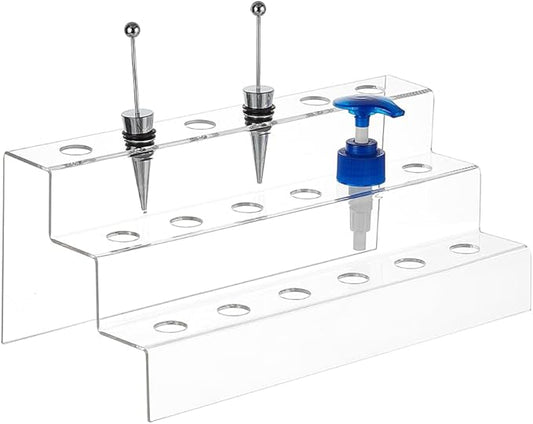 NBEADS 18-Hole 3-Tier Wine Bottle Stopper Display, 4.84x11.89x5.71 Inch Clear Acrylic Wine Bottle Stopper Display Stairs Inner 1.9cm/0.75 Wine Stopper Display Stand Rack for Countertop