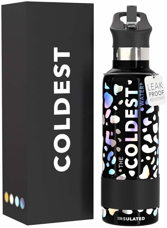 COLDEST Kids Water Bottle for School - Multiple Sizes (Straw Lid) Insulated Stainless Steel Reusable Leak-Proof for Girls, Boys (Moonlight Leopard, 21 oz)